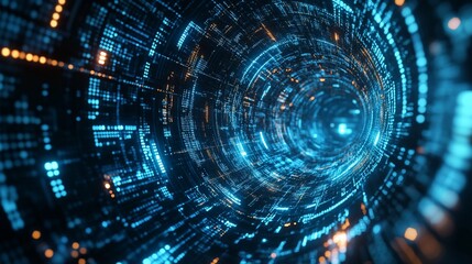 Fototapete - Abstract Digital Tunnel:  Cyberspace Vortex of Data Streams and Binary Code