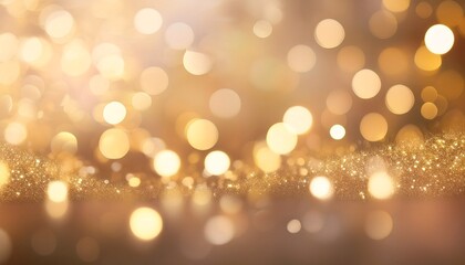 Wall Mural - dreamy champagne gold bokeh background with softly blurred glowing lights background