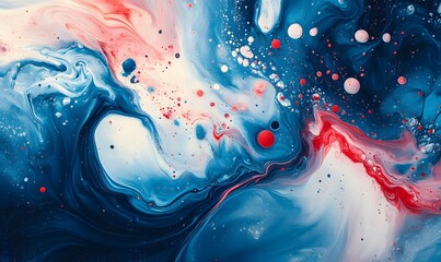 Poster - Abstract Fluid Art: Red, White, and Blue Swirls and Splatters