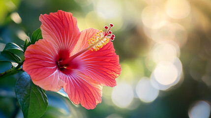 Aufkleber - Close-up of a red hibiscus flower, showcasing delicate petals and vibrant color, symbolizing tropical beauty and summer freshness