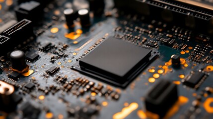 Poster - Close up view of a computer motherboard with integrated chips