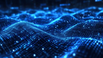 Fototapete - Abstract Digital Waveform: Glowing Blue Data Stream Visualization