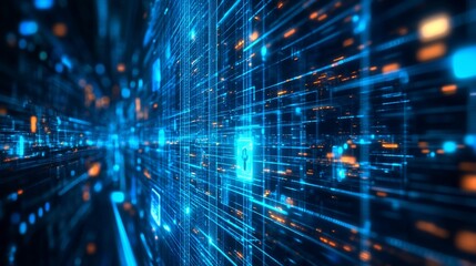 Fototapete - Abstract Digital Data Stream Network Cybersecurity Technology Concept Visualization