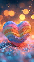 Aufkleber - Textured rainbow heart on glitter, bokeh background Valentines Day theme, symbolizing love and affection, ideal for festive design