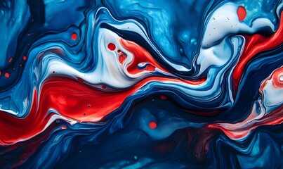 Poster - dynamic abstract swirls in patriotic red, white and blue fluid art