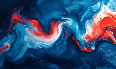 Poster - Striking Abstract Painting with Dynamic Blue, Red and White Swirls