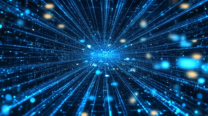Fototapete - Abstract Digital Tunnel: A Journey Through Cyberspace and Data Streams