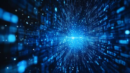 Fototapete - Digital Data Stream: Abstract Visualization of Binary Code Flowing Through Cyberspace