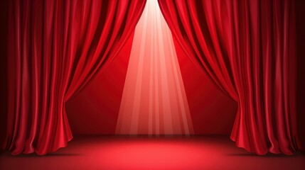 Wall Mural - bright red curtain with a spotlight sets the mood for an event. perfect for theater, concerts, and d