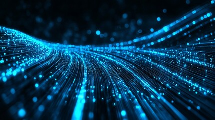 Fototapete - Abstract Digital Flow: Glowing Blue Light Trails and Data Stream Visualization