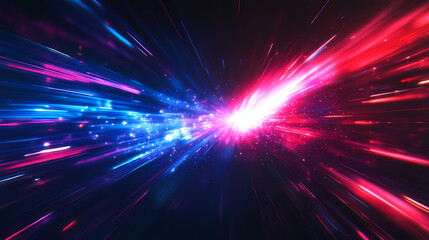 Wall Mural - Dynamic pulsating light streaks of blue and red in a dark abstract background. Pulsating Beams. Illustration