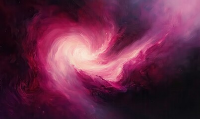 Wall Mural - dramatic abstract painting of swirling pink and purple nebula, softly illuminated to emphasize its c