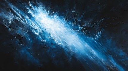 Wall Mural - a blue light beam rises from a dark background, with streaks of light radiating outwards, creating a