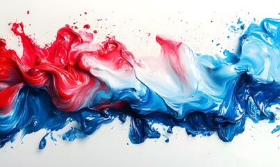 Poster - Dynamic Abstract Swirls of Red, White, and Blue Paint on White Canvas