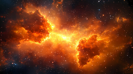 Wall Mural - A vibrant cosmic nebula glowing with fiery oranges and yellows, illuminated against the starry backdrop of deep space. Cosmic Glow. Illustration