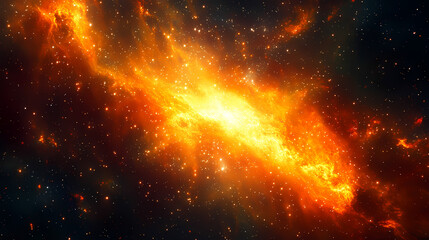 Wall Mural - A vibrant cosmic nebula glowing with fiery oranges and yellows, illuminated against the starry backdrop of deep space. Cosmic Glow. Illustration