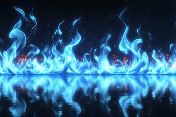 Poster - blue flames reflecting on a dark surface