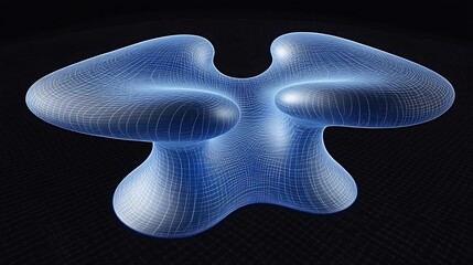 Aufkleber - A three dimensional blue wireframe structure floating against a black background