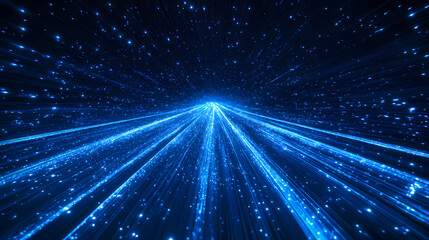 Wall Mural - abstract digital art depicting a glowing blue highway stretching into a dark, starlit horizon. the l