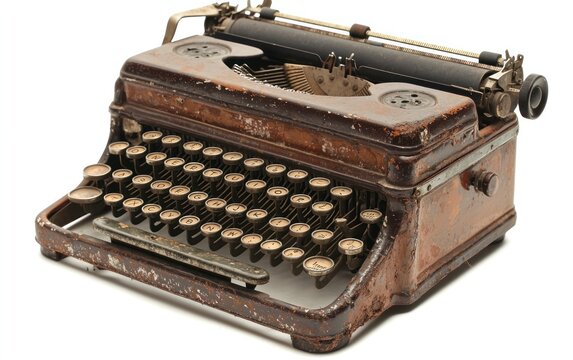 Vintage Brown Speckled Typewriter on White Background