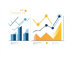 Wall Mural - simple online web graphic with two line graphs in blue and yellow, featuring an orange growth curve.