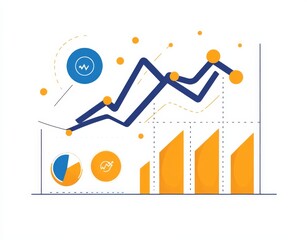 Wall Mural - simple online web graphic with two line graphs in blue and yellow, featuring an orange growth curve.