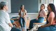 © EFStock - Multi-ethnic hispanic latin and African American students teacher a support debate conversation with teacher during a class in high school