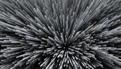 Poster - Abstract radial burst of monochrome geometric shapes, dimensional array