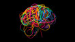 © Eric - A black background showcases vibrant multi-colored tangled threads in the form of a human brain, symbolizing neurodiversity, the nuances of mental health, and the complex operations of the mind
