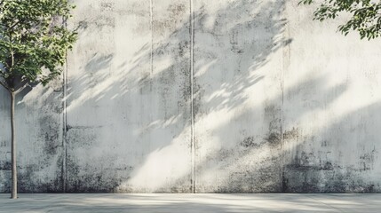 Poster - Concrete wall with tree and leaf shadows