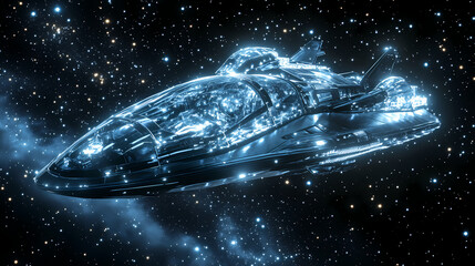 Wall Mural - futuristic transparent spaceship floating in deep space with starlit reflections. starlit reflection