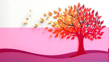 Poster - Papercut scene of a tree with leaves in various colors representing harmony and diversity