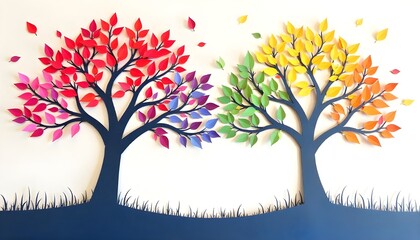 Poster - Papercut scene of a tree with leaves in various colors representing harmony and diversity