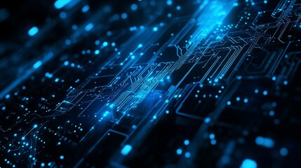 Fototapete - Abstract Digital Circuit Board Glowing Blue Technology Background Futuristic Innovation