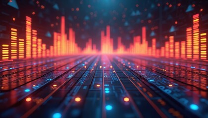 Poster - abstract music equalizer seamless loop background shows modern design digital animation. red frequen
