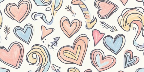 Poster - Colorful Hand-Drawn Hearts and Swirls on a Light Background Create a Joyful and Playful Atmosphere