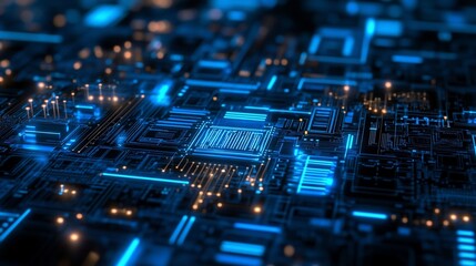 Poster - Abstract Futuristic Circuit Board Technology  Digital Network Microchip Glowing Lines