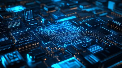 Poster - Abstract Futuristic Circuit Board Design Glowing Blue Technology Digital Network