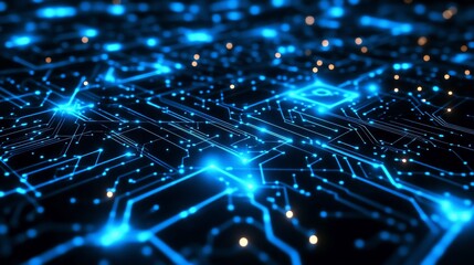 Poster - Abstract Futuristic Circuit Board Technology Digital Network Data Flow Background