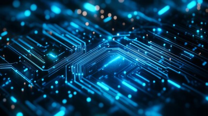 Poster - Abstract Futuristic Circuit Board Design Glowing Blue Lines Technology Background Digital Network