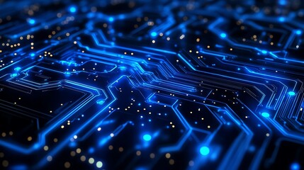 Poster - Abstract Digital Circuit Board Glowing Blue Technology Background Futuristic Design