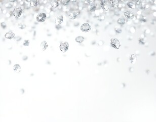 Poster - lot of shiny diamonds falling on transparent white background. three-dimensional concept. brilliant 
