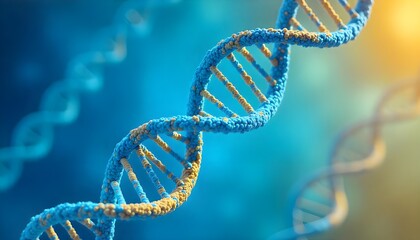 Poster - A blue and yellow illustration depicts the DNA double helix, representing the human genome, for World Down Syndrome Day