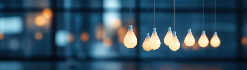 Poster - Charming Display of Vintage Light Bulbs Hanging Elegantly from a Modern Ceiling Creating a Warm Inviting Atmosphere in a Cozy Interior Space