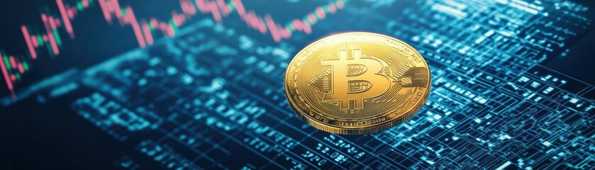 Poster - Dynamic Representation of Bitcoin Cryptocurrency Symbol with Radiant Glow Against a Dark Background Evoking Innovation and Digital Finance Revolution