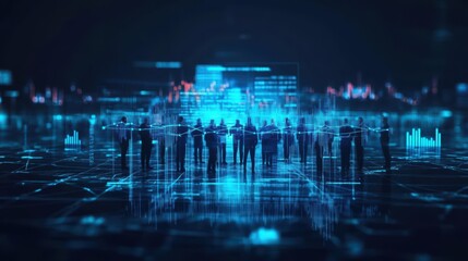 Fototapete - Group of Diverse Individuals Engaging with Interactive Digital Screen Display in Modern Urban Environment Showcasing Technology and Connectivity