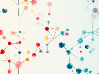 Poster - Vibrant Watercolor Painting Depicting an Intricate Molecule Structure with Bold Colors and Fluid Brushstrokes Evoking Scientific Wonder and Creativity