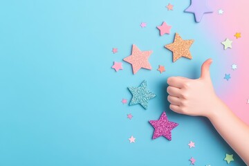 Poster - A Hand Pointing at a Brilliant Star Shaped Object in a Dark Background Evoking Wonder and Curiosity in a Captivating Nighttime Scene of Discovery