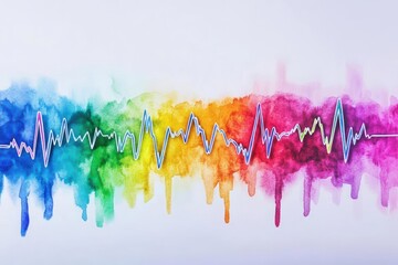 Poster - Vibrant Rainbow Skyline Silhouetted Against a Clean White Background Evoking a Sense of Joy and Hopefulness in an Urban Artistic Landscape