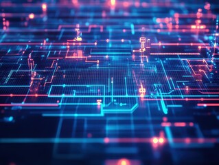 Poster - Vibrant Blue and Pink Circuit Design Featuring Central Circuit Element in a Contemporary Abstract Style Symbolizing Technology and Innovation